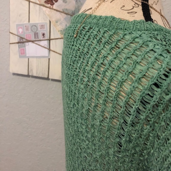 1[August Silk] Green open knit sweater - Picture 4 of 7